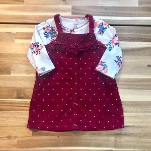 Baby Girl Polka Dot Corduroy Jumper, Floral Shirt